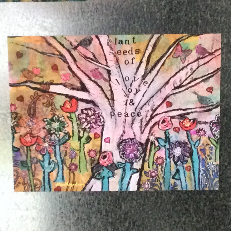 Plant Seeds of Love Joy & Peace/Postcard Magnet by Mia Moyad
