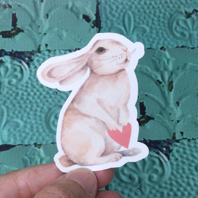 Bunny with Heart/Vinyl Sticker - by lydeen