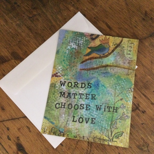 Words Matter Choose with Love/Postcard Magnet by Mia Moyad