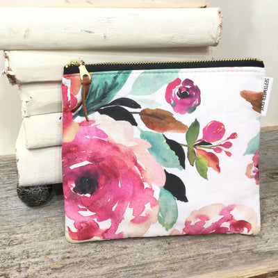 White Bright Florals/Med Cotton Zip Bag by September Skye