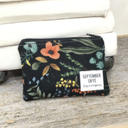 Black Soft Florals/Mini Cotton ZIp Bag by September Skye