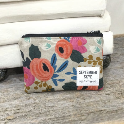 Sandy FLorals/Mini Cotton ZIp Bag by September Skye