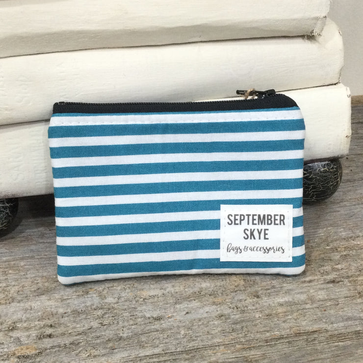 Teal & White Stripe/Mini Cotton Zip bag by September Skye