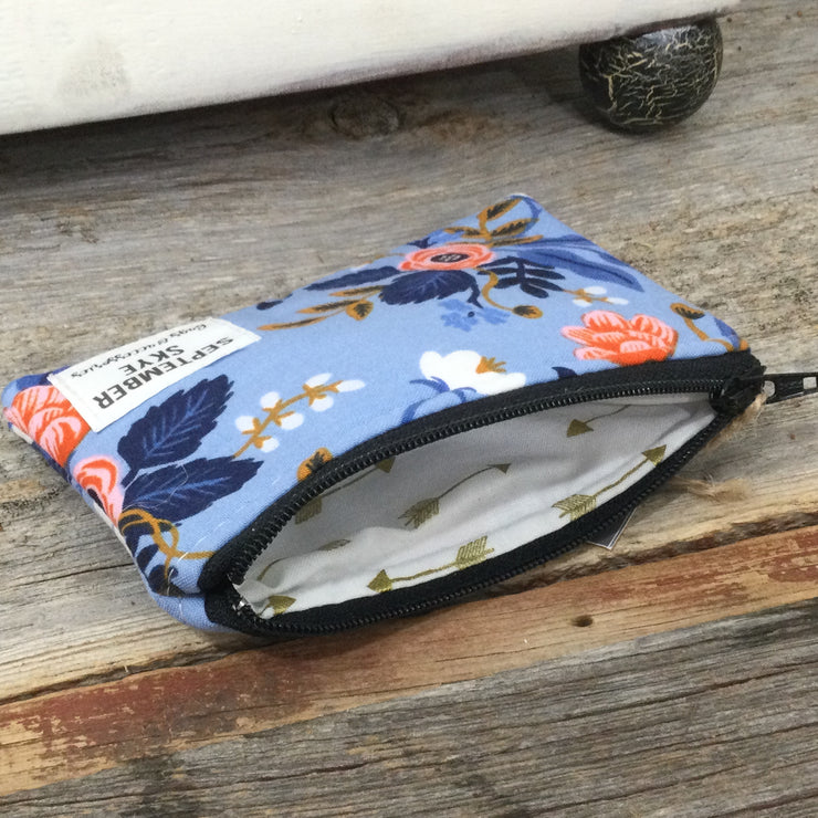 Blue Floral/Mini Cotton ZIp Bag by September Skye