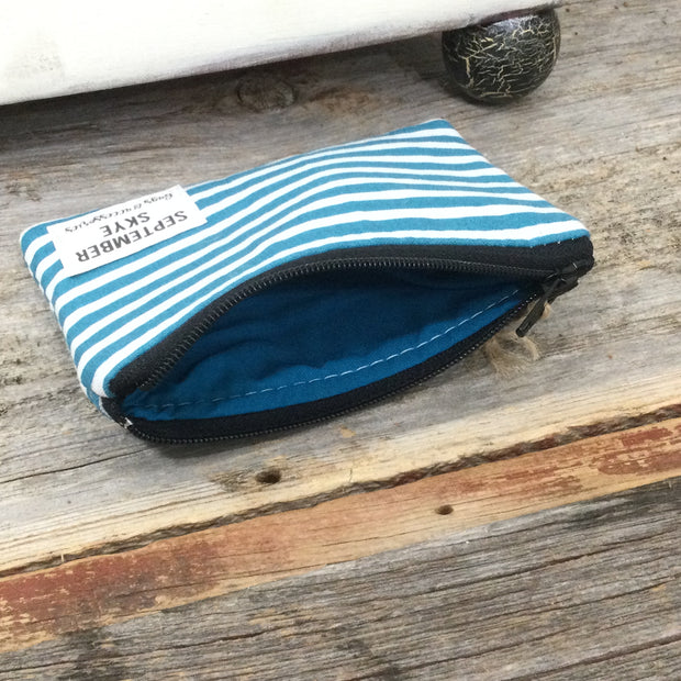 Teal & White Stripe/Mini Cotton Zip bag by September Skye