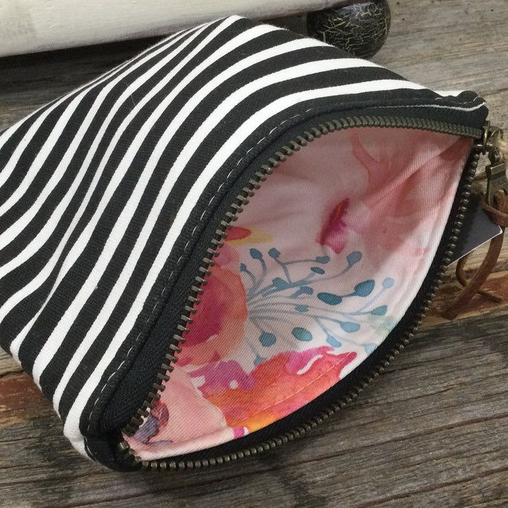 Black & White Stripe/Med Cotton Zip Bag by September Skye