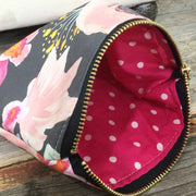 Grey Pink Florals/Med Cotton Zip Bag by September Skye