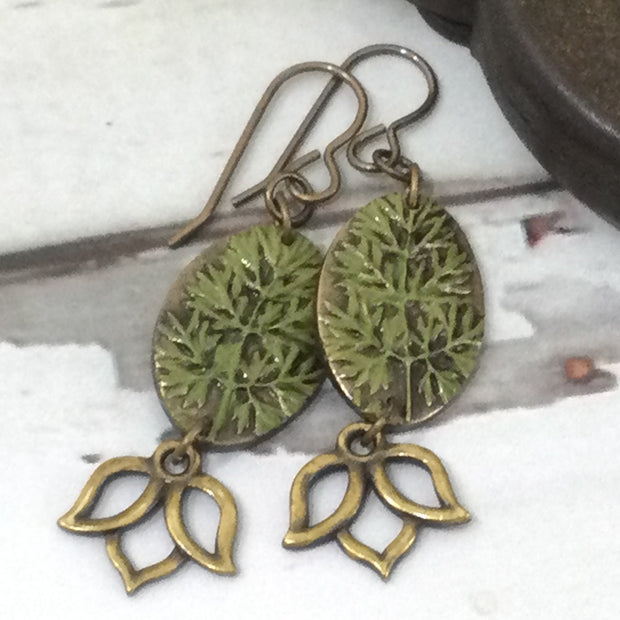 Turner/Hand Painted Flora & Lotus Bronze Charm Brass Earrings