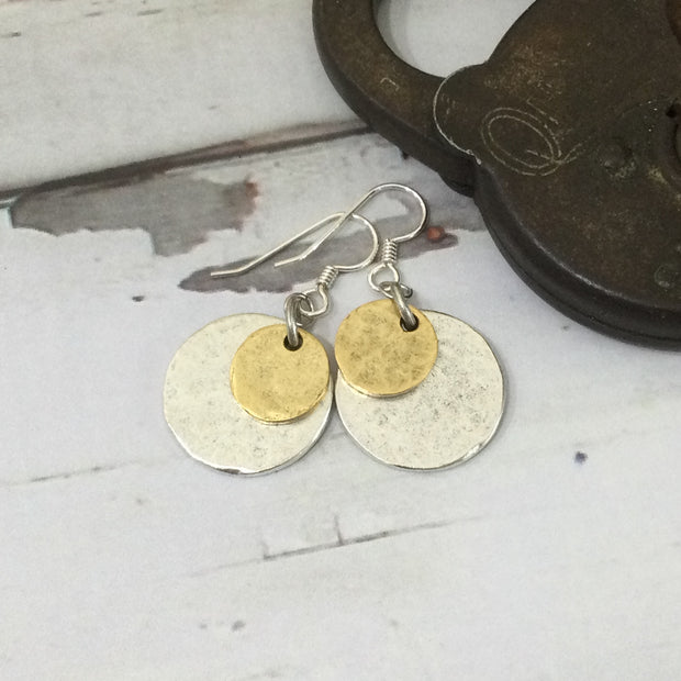 Camryn/Mixed Metal Discs Silver Earrings