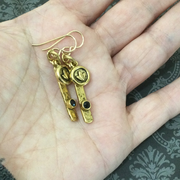 Ava/Lotus Flower & Bar Gold Earrings