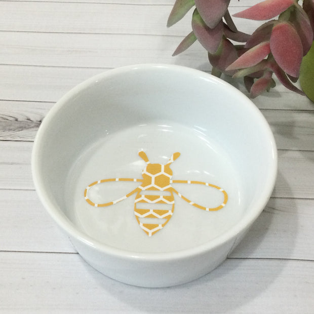 Honeycomb Bee on White/Medium Trinket Dish by lydeen