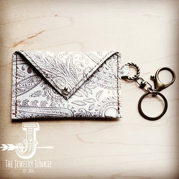 Embossed Leather Mini Wallet/Paisley Oyster