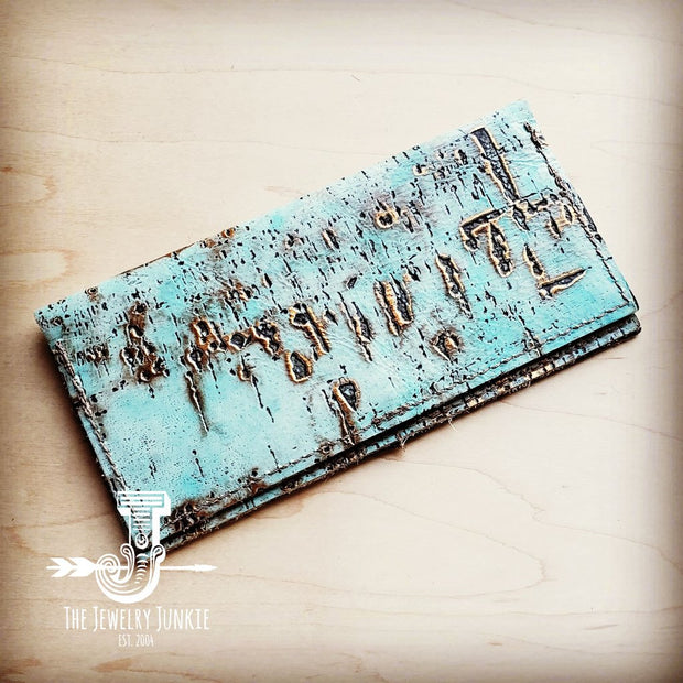 Embossed Leather Wallet/Teal Metallic