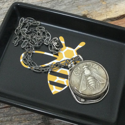 Rohm/18” Ancient Greek Bee Coin Replica SIlver Necklace