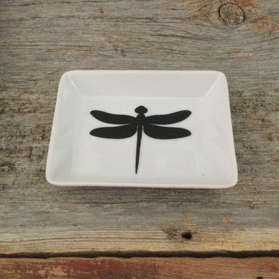 Dragonfly on White Metallic Speckled/Small Trinket Dish by lydeen
