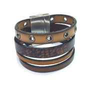 LE176/7" Saddle & Browns Multi-Strand Leather Magnetic Clasp Cuff