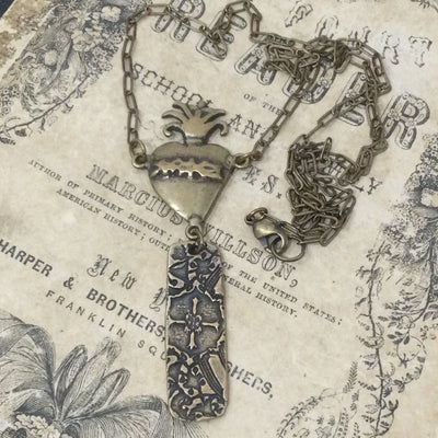 Harmon/18” Bronze Milagros Heart Brass Necklace