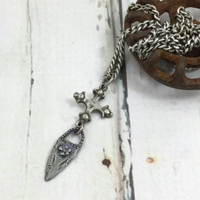 Cory/18” Hand Painted Periwinkle Charm Silver Necklace