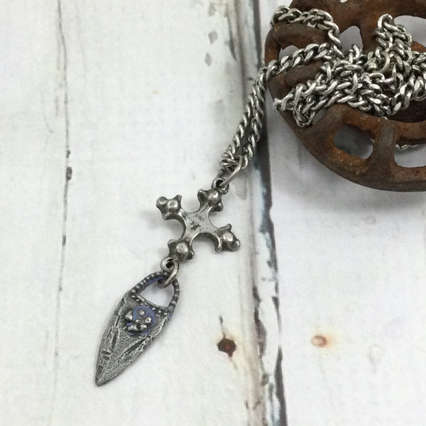 Cory/18” Hand Painted Periwinkle Charm Silver Necklace