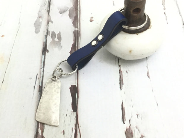 Asymmetrical Silver Charm & Leather Keychain