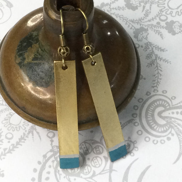 Marna/Hand Painted Bar Gold Earrings