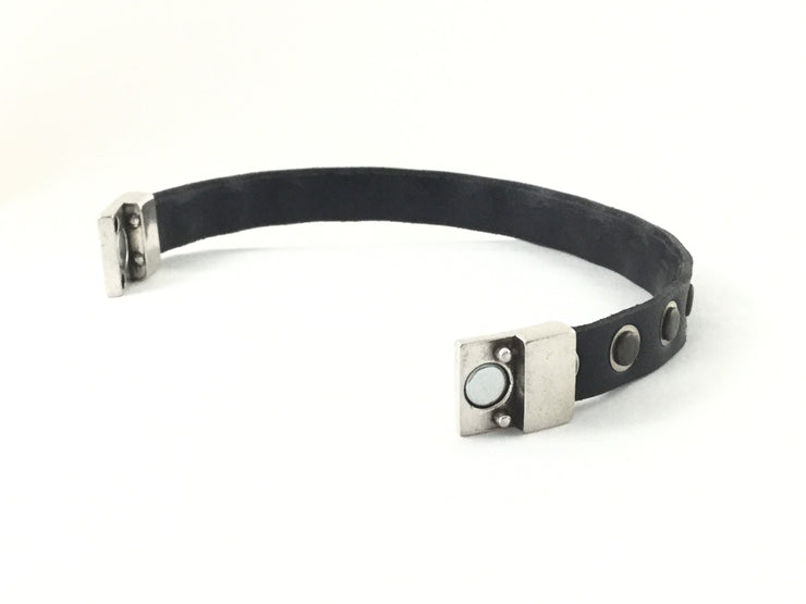 Keegan/9" Studded Black Flat Leather Bracelet