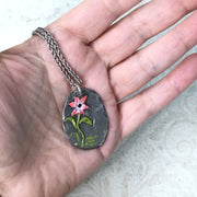 Cora/18” Handpainted Flower Silver Necklace