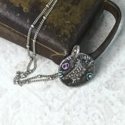Adora/18” Handpainted Owl Silver Necklace
