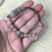 Hana/Adjustable 7-8” Sterling, Fire Agate Beads & Leather Bracelet