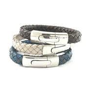 Jett/Oval Braided Leather Stainless Steel Magnetic Clasp Bracelet