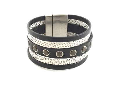 Vaughn/Studded Multi-Strand Flat Leather Magnetic Clasp Cuff