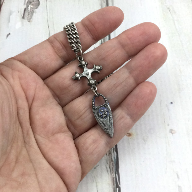 Cory/18” Hand Painted Periwinkle Charm Silver Necklace