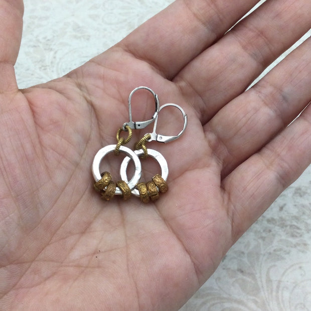 Cate/Raw Brass & Silver Small Hoop Earrings