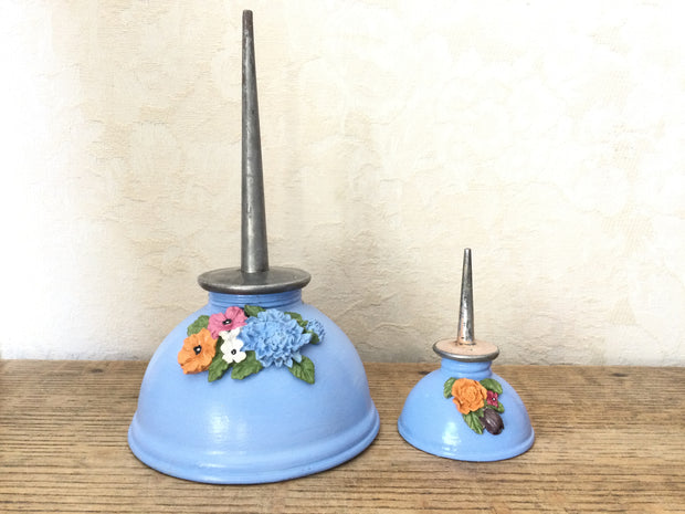 Periwinkle Ring Holder/Large Upcycled Vintage Oil Can by lydeen