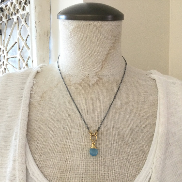 Calvani/18” Blue Chalcedony Gold & Gunmetal Necklace