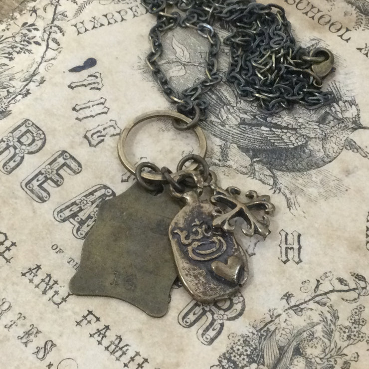 Odelya /18” Vintage Watchmaker Tag Brass Necklace