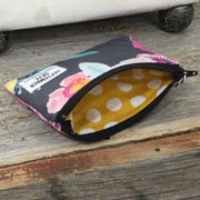 Grey Pink Florals/Mini Cotton Zip bag by September Skye